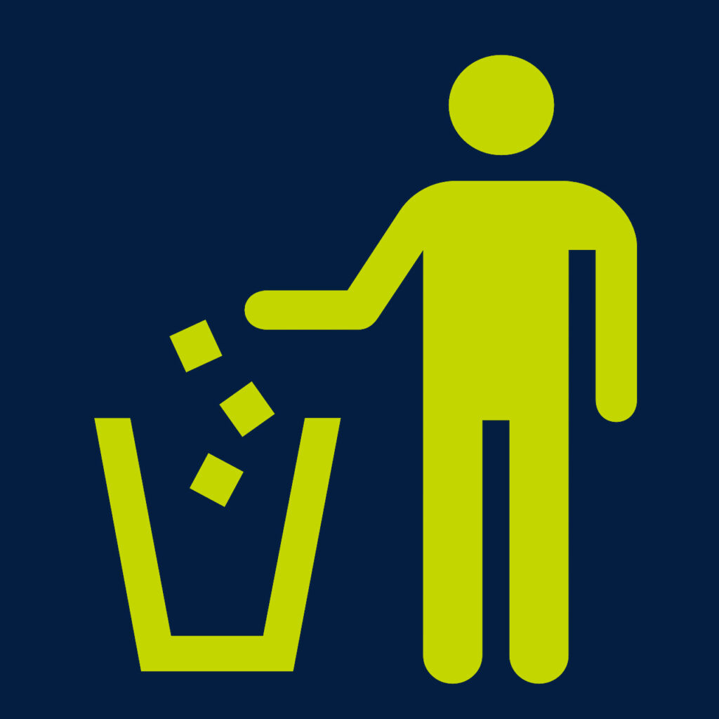 Fuel Recruitment branded icon of a person putting rubbish in a bin