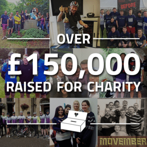Collage of photos of Fuel Recruitment team involved in fundraising activities having raised more then £150,000 for various charities