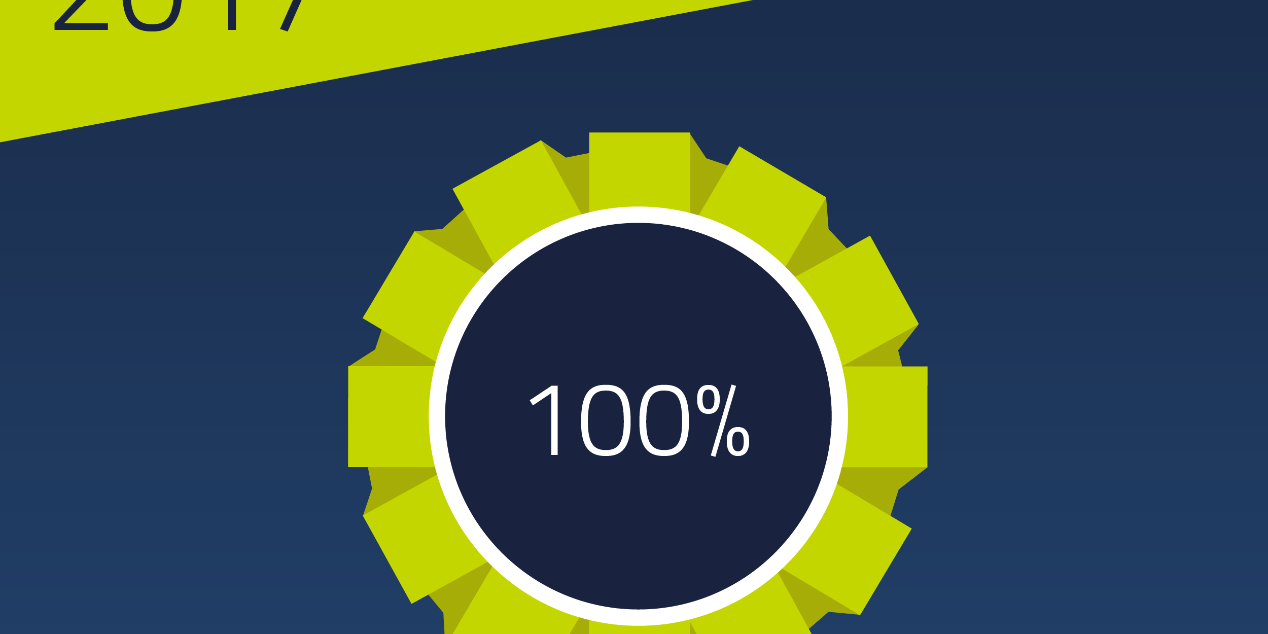 Client Satisfaction Survey Graphic showing 100% in a rosette