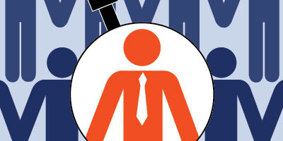 get noticed by recruiters Graphic of rows of people icons with one person in a stand out colour under a magnifying glass